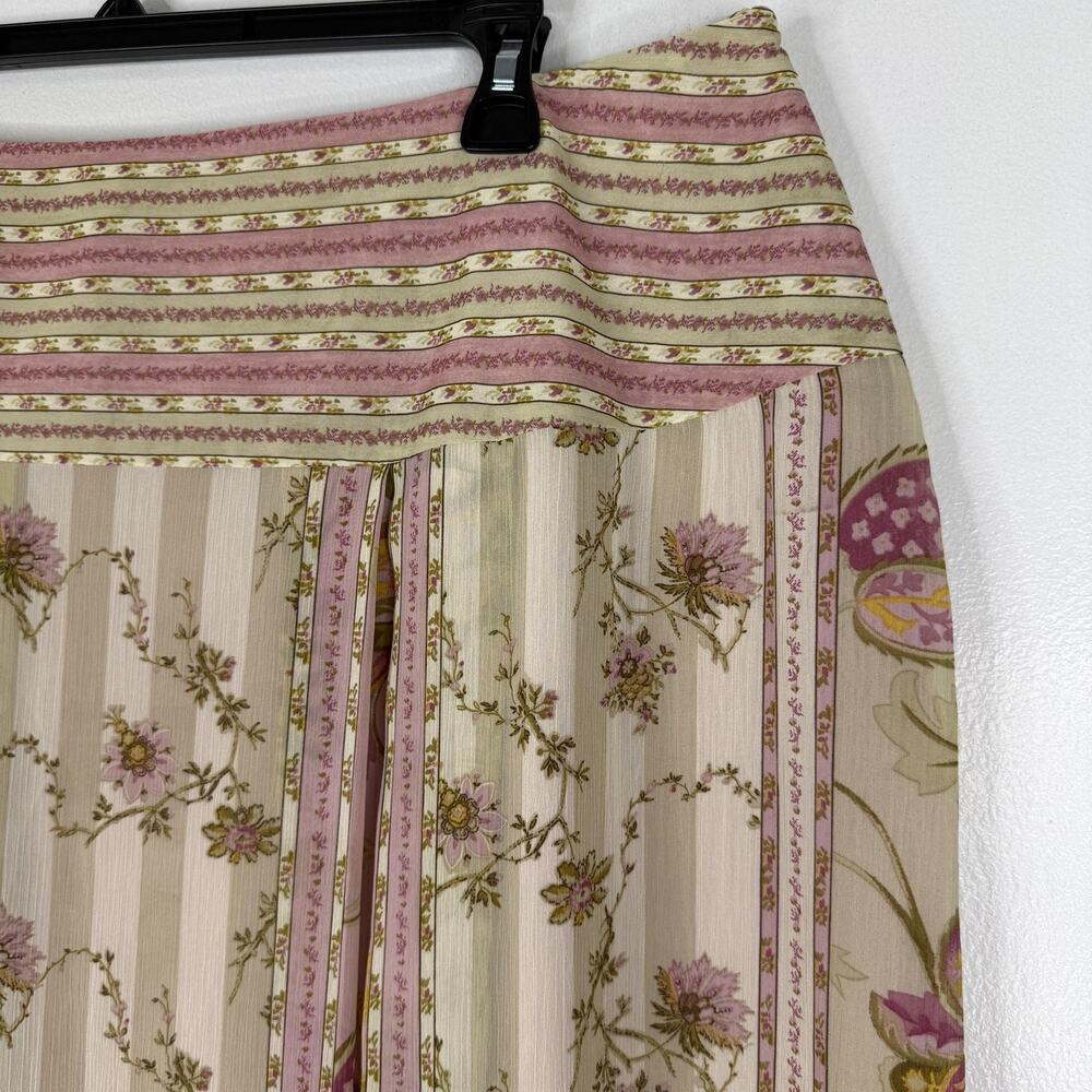 Cottage Prairie Whimsy Skirt 20W Plus Pink Floral Pleated Chiffon Lined A Line